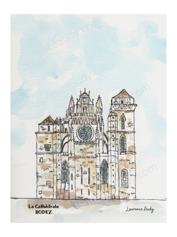 12-RODEZ-CATHEDRALE-AQUARELLE FILIGRANE