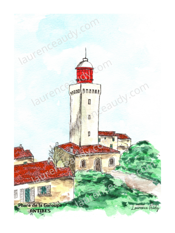 06-ANTIBES-PHARE DE LA GAROUPE-AQUARELLE FILIGRANE