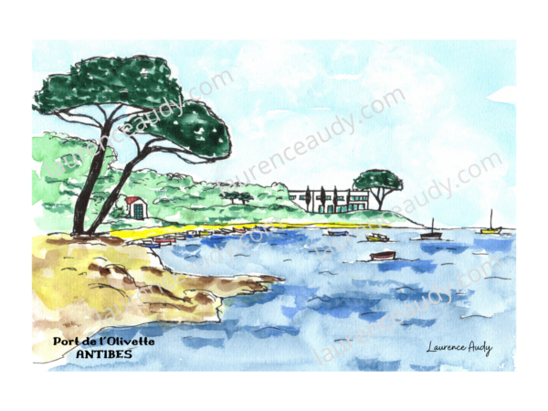 06-ANTIBES-PORT DE L'OLIVETTE-AQUARELLE FILIGRANE