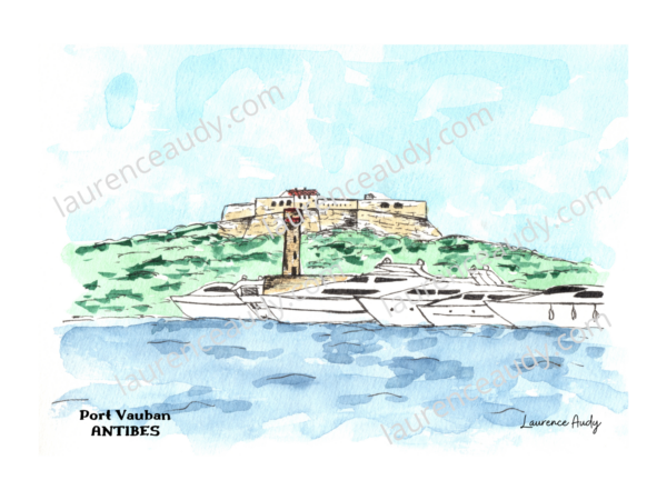 06-ANTIBES-PORT VAUBAN-AQUARELLE FILIGRANE