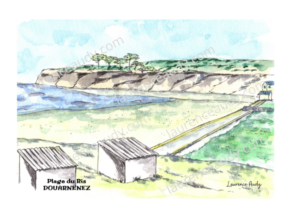 29-DOUARNENEZ-PLAGE DU RIS-AQUARELLE FILIGRANE