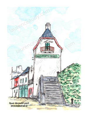 29-DOUARNENEZ-QUAI DU PRTIT PORT-AQUARELLE FILIGRANE