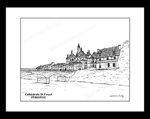 24-PERIGUEUX-CATHEDRALE ST FRONT-N&B FILIGRANE CADRE NOIR