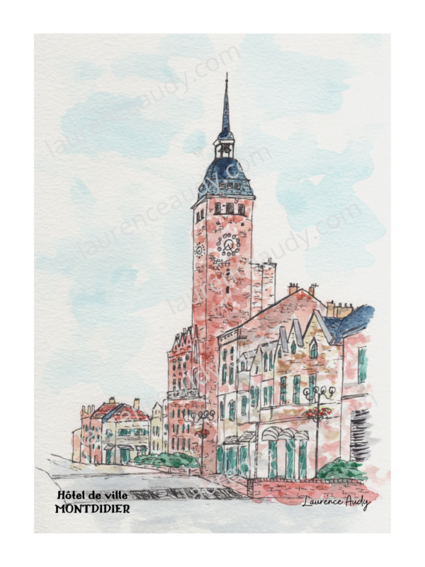 80-MONTDIDIER-MAIRIE-AQUARELLE FILIGRANE